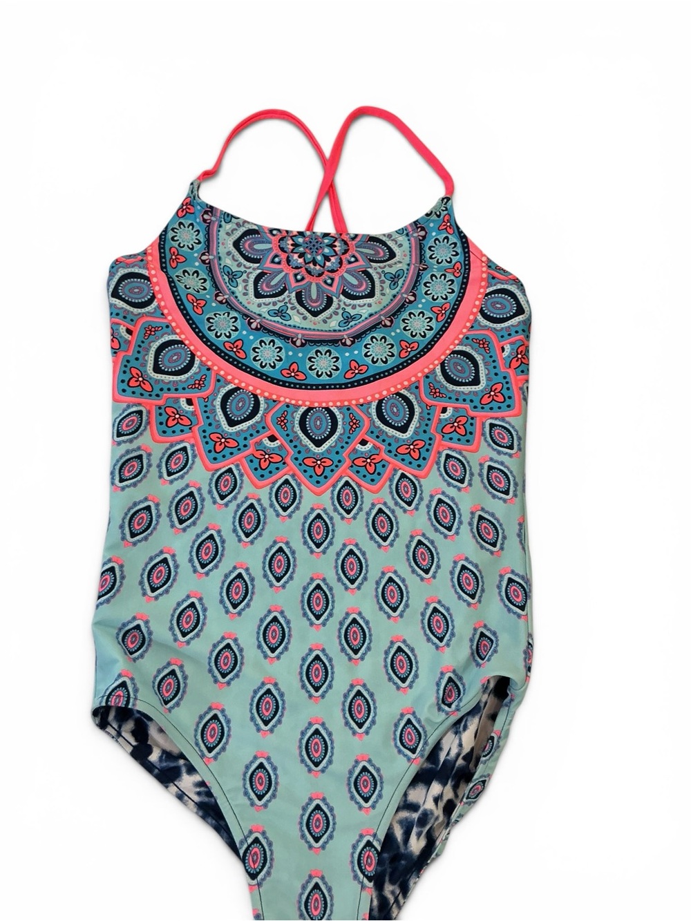Justice Store Reversible Girls One-Piece Swimsuit in Teal, Blue and Coral size16